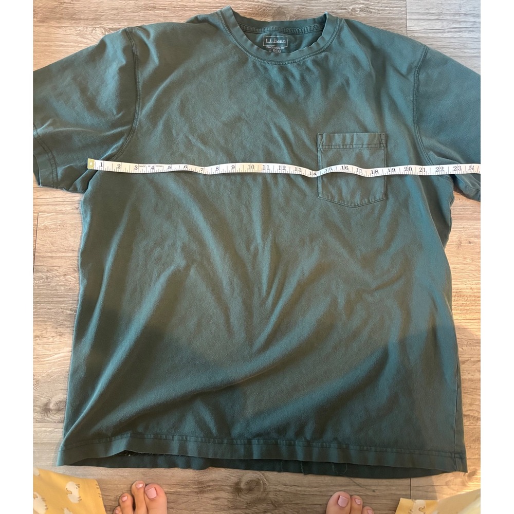 LL Bean Mens Traditional Fit Pocket T-Shirt Green Cotton Crewneck Large preppy - Picture 4 of 6